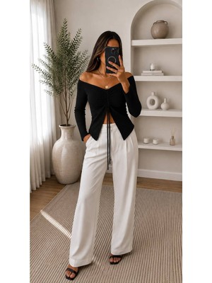 Moda Banuş Fantezi Büzgülü Crop, Bluz