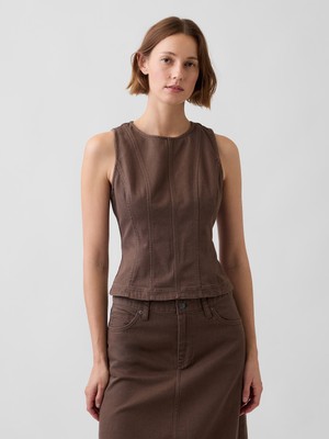 Gap Kadın Kahverengi Seamed Twill Crop Shell Bluz
