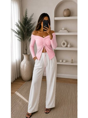 Moda Banuş Fantezi Büzgülü Crop, Bluz