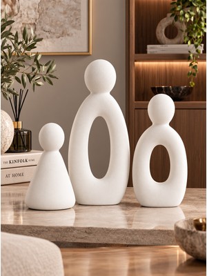Betonmall Mermer Desenli 3'lü Dekoratif Salon Aksesuar Seti Modern Soyut Konsol Tv Ünitesi Süsü