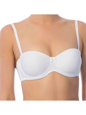 fiyakamstore Beyaz  Destekli Balenli Telli Straplez Ince Askı Sütyen