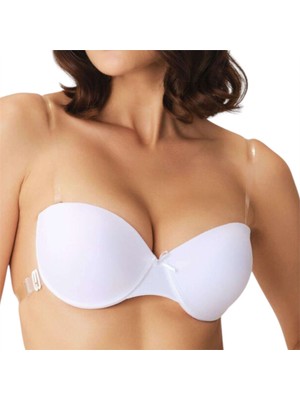fiyakamstore Beyaz Kadın Balenli Destekli Dolgulu Askısız Straplez Sırtı Şeffaf Sırt Dekoltesi Sütyeni (3689)