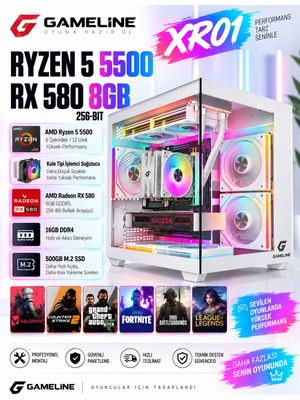 Gameline XR01/Ryzen 5 5500/Rx 580 8GB 256-BIT/16GB DDR4/512GB M.2 SSD/Kule Tipi Soğutuculu Oyuncu Bilgisayarı