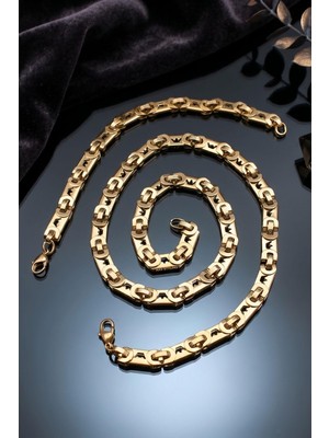Prestige Paslanmaz Çelik Kral Model Erkek Kolye Zincir Ve Bileklik Set 8Mm Altın Kaplama 902915