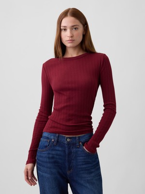 Gap Kadın Bordo Essential Fitiili Pointelle T-Shirt