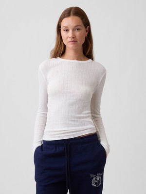 Gap Kadın Beyaz Essential Fitiili Pointelle T-Shirt