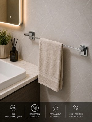 FUALORA Yapışkanlı Banyo Aksesuarı Uzun Havluluk 304 Paslanmaz Çelik