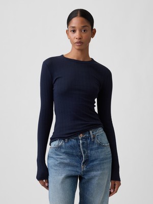 Gap Kadın Lacivert Essential Fitiili Pointelle T-Shirt