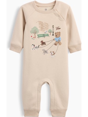 Gap Bebek Bej Vintagesoft Işlemeli Brannan Bear Raglan Tulum