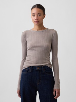 Gap Kadın Açık Kahverengi Essential Fitiili Pointelle T-Shirt