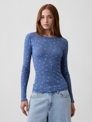 Gap Kadın Mavi Essential Fitiili Pointelle T-Shirt