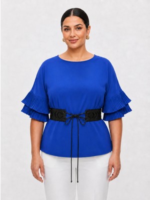 Rocmay Büyük Beden, Noche Pilili, Peplum, Korse Kemerli Büyük Beden Bluz