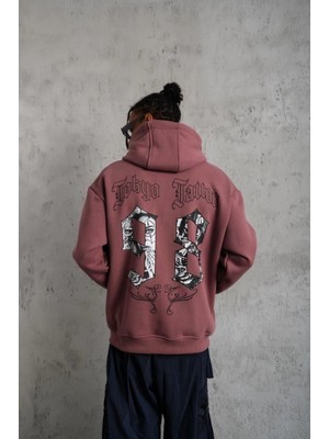 Pileli Store 98 Baskılı Kapşonlu Sweat - Gül Kurusu