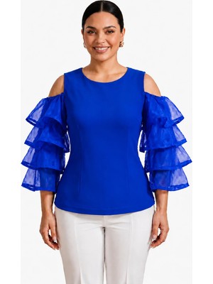 Rocmay Büyük Beden Organze Volan Kol Elegant Bluz
