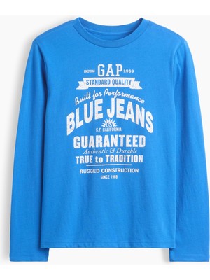 Gap Erkek Çocuk Açık Mavi Logo Grafik Baskılı T-Shirt