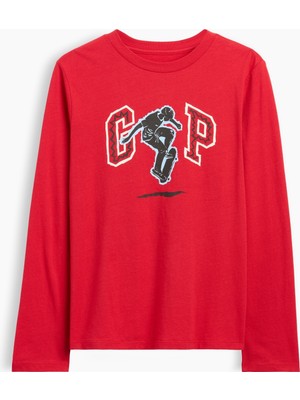 Gap Erkek Çocuk Kırmızı Logo Grafik Baskılı T-Shirt