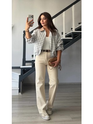 Elisin Taş Kemerli Likralı Straight Jean