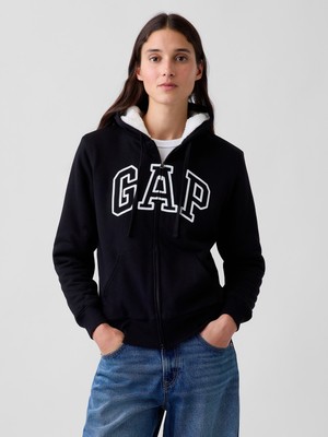 Gap Kadın Siyah Relaxed Gap Logo Sherpa-Astarlı Fermuarlı Sweatshirt