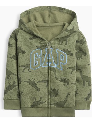 Gap Erkek Bebek Haki Relaxed Baskılı Logo Fermuarlı Sweatshirt