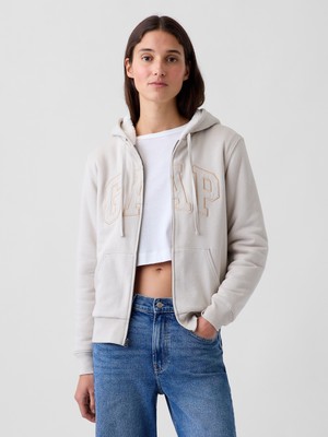 Gap Kadın Kırık Beyaz Relaxed Gap Logo Sherpa-Astarlı Fermuarlı Sweatshirt
