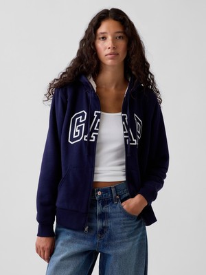 Gap Kadın Lacivert Relaxed Gap Logo Sherpa-Astarlı Fermuarlı Sweatshirt