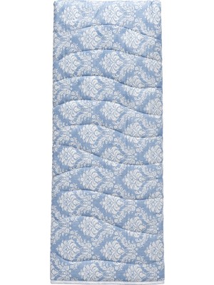 Manolya Pamuklu Çok Amaçlı Tek Kişilik Pike, Yatak Ört (155X220) - Mavi Damask