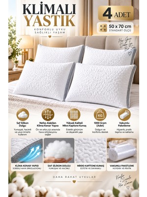 4 Adet Klimalı Silikon Yastık - 1000 GRAM-50X70 cm