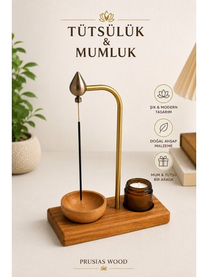 Prusias Wood Ahşap Tütsülük & Mumluk - Doğal Ahşap Dekoratif Çubuk Tütsü Standı - Metal Gövdeli Modern Tasarım