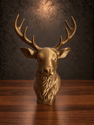 ARKlife 3D Electronic Bronz Gold Geyik Başı Biblo 22CM Dekoratif Heykeli Ev Salon Ofis Dekoru Hediyelik