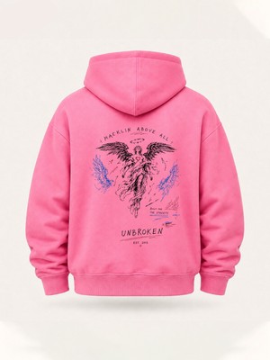 Macklin Unısex Kadın Erkek Oversize Unbroken Above All Tasarım Baskılı Kapüşonlu Sweatshirt Hoodie