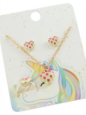 Pileli Store Kalp Mineli Set Kolye