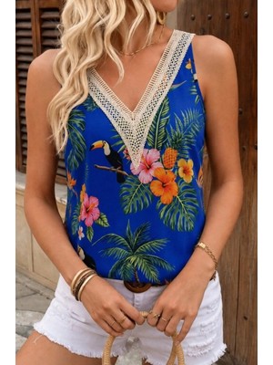 Pileli Store Kadın Askılı V Yaka Dantelli Süprem Bluz