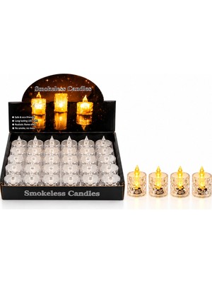 Semel 24 Adet Küçük Boy Pilli Kristal Mika LED Mum Çap : 3.8cm Yükseklik : 4.8cm İ10-017 BX40