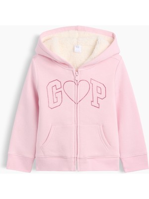 Gap Kız Bebek Açık Pembe Sherpa Astarlı Logo Fermuarlı Sweatshirt