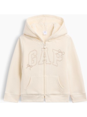 Gap Kız Bebek Krem Sherpa Astarlı Logo Fermuarlı Sweatshirt
