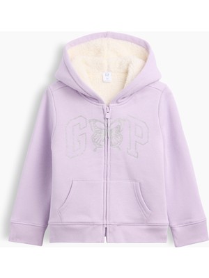 Gap Kız Bebek Lila Sherpa Astarlı Logo Fermuarlı Sweatshirt