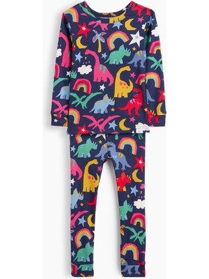 Gap Bebek Lacivert Organik Brushed Pamuklu Rainbow Dino Pijama Takımı