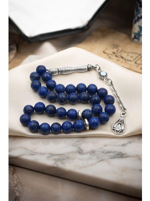 Prestige Gümüş Doğal Lapis lazuli Taşlı 33'lük Tesbih Metal Püsküllü 8mm Küre Kesim 902842