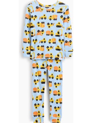 Gap Bebek Açık Mavi Organik Brushed Pamuk Construction Baskılı Pijama Takımı