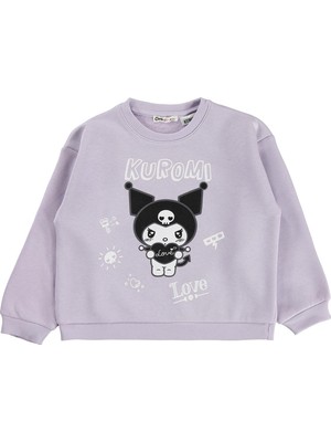 Kuromi Sweatshirt | 3 Ip Uzun Kol Bisiklet Yaka Baskılı | Okul Kreş ve Günlük Kullanım - Lila