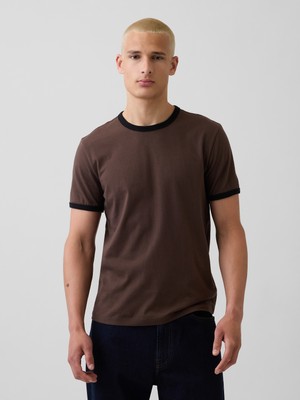 Gap Erkek Kahverengi Klasik Bisiklet Yaka T-Shirt