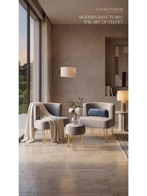 Ay Concept Elegance 2'li Çay Seti Berjer ve Puf Takımı Gri