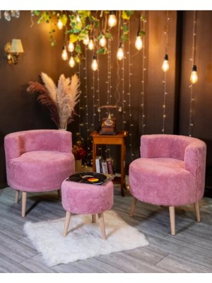 Ay Concept Comfort Çay Seti 2'li Koltuk Berjer ve Puf Takımı Pembe