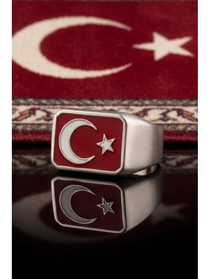 Prestige Gümüş Ay Yıldızlı - Ay Yıldız 925 Ayar Gümüş Erkek Yüzük Mineli 902756