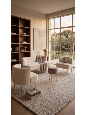 Ay Concept Elegance 4'lü Çay Seti Koltuk Takımı ve Puf Beyaz
