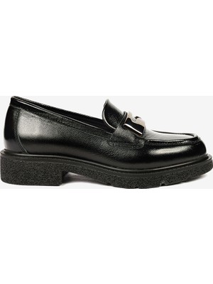 Greyder Kadın Parlak Siyah Hakiki Deri Memory Foam Taban Loafer Ayakkabı 4K2CA33900