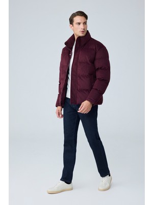 Danger Erkek Su Geçirmez Kadife Puffer Şişme Mont Bordo 4346DNGR