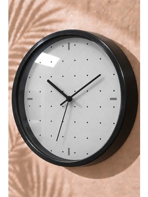JHAAR Minimal Siyah Noktalar Modern Duvar Saati - Orta Boyut 25 cm - Siyah Kasa - Camlı Sessiz
