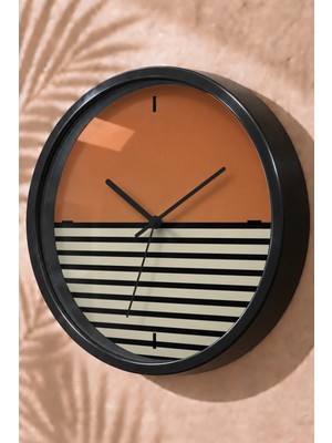 JHAAR Turuncu Çizgili Retro Modern Duvar Saati - Orta Boyut 25 cm - Siyah Kasa - Camlı Sessiz