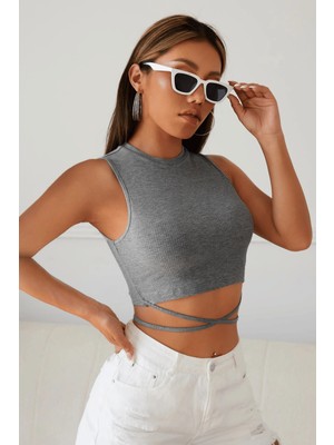Sofya Passion Bağlama Detaylı Fitilli Crop Top, Kolsuz Kadın Crop Bluz